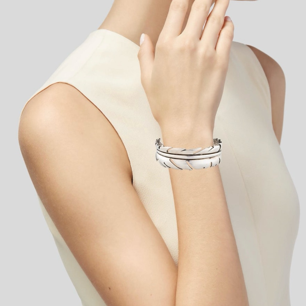 Alexander Mcqueen Silver Leaf Design Cuff Bracelet 200$